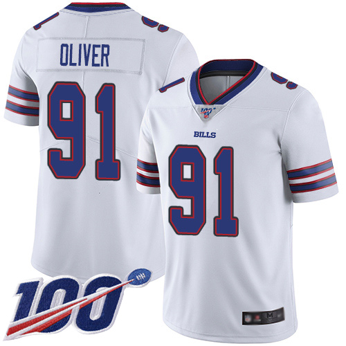 Men Buffalo Bills #91 Ed Oliver White Vapor Untouchable Limited Player 100th Season NFL Jersey